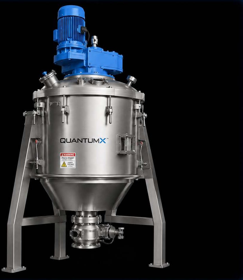 Vertical ribbon mixer PVR series with conical vessel and gravity discharge